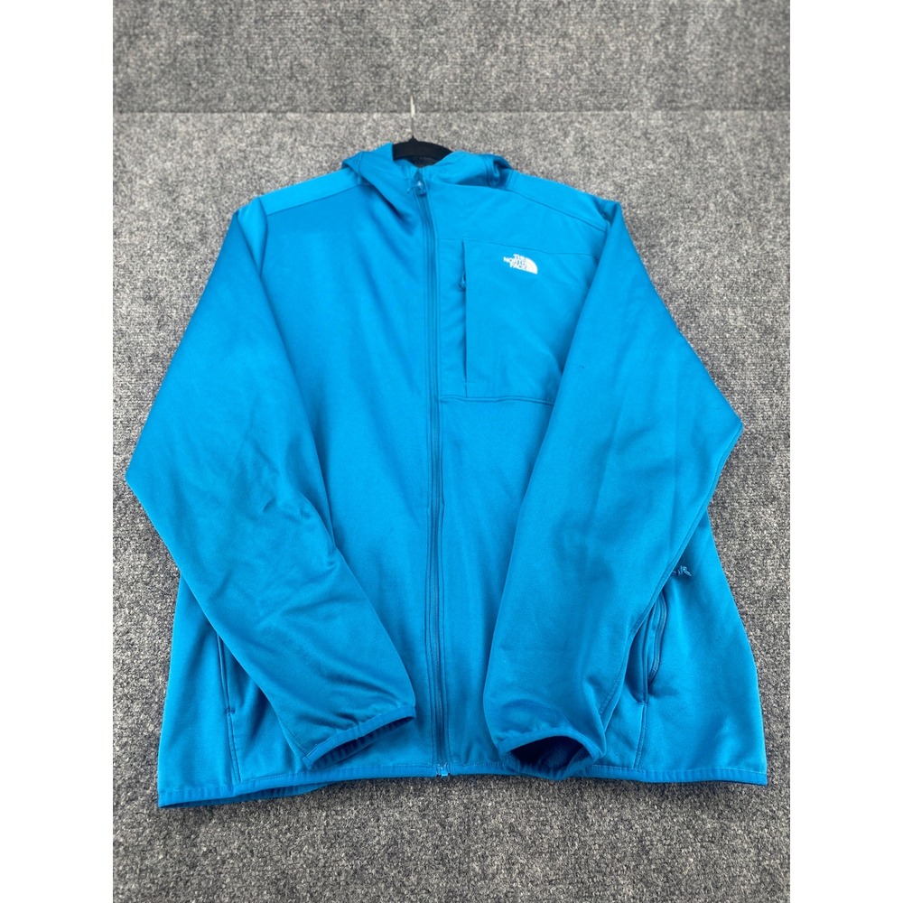 The North Face Full Zip Fleece Hoodie Mens Large Blue Hooded Jacket Chest Pocket